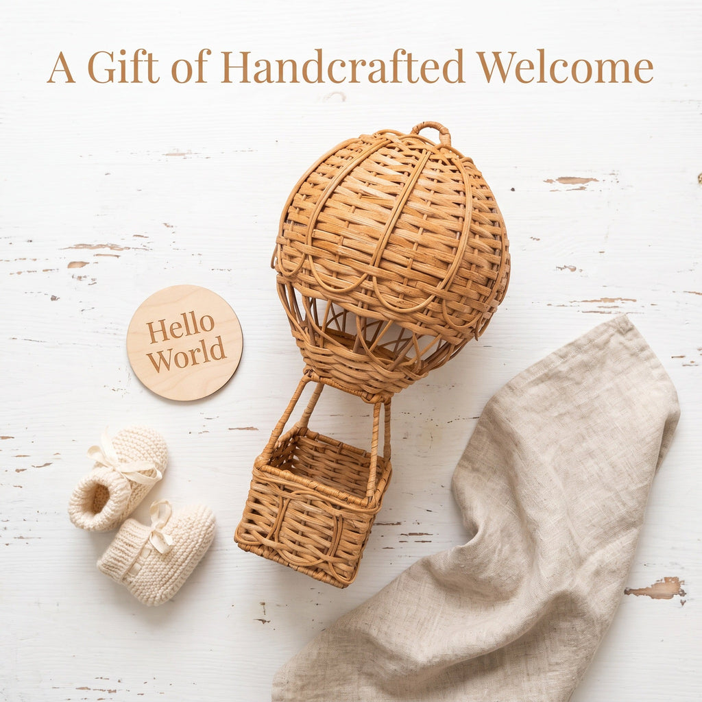 Handwoven storage basket in hot air balloon design Siopsrl