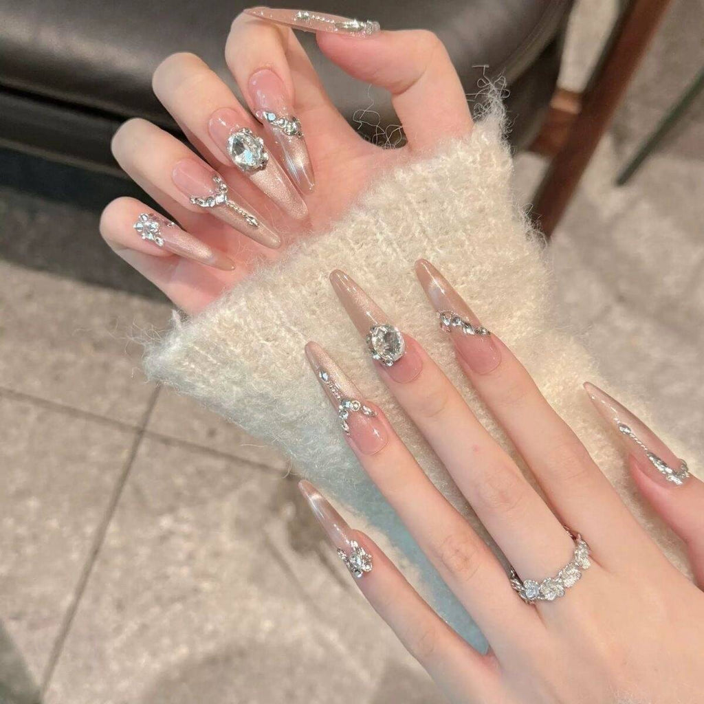 Siopsrl | Decorative Press-On Nails with Gem Accents Siopsrl