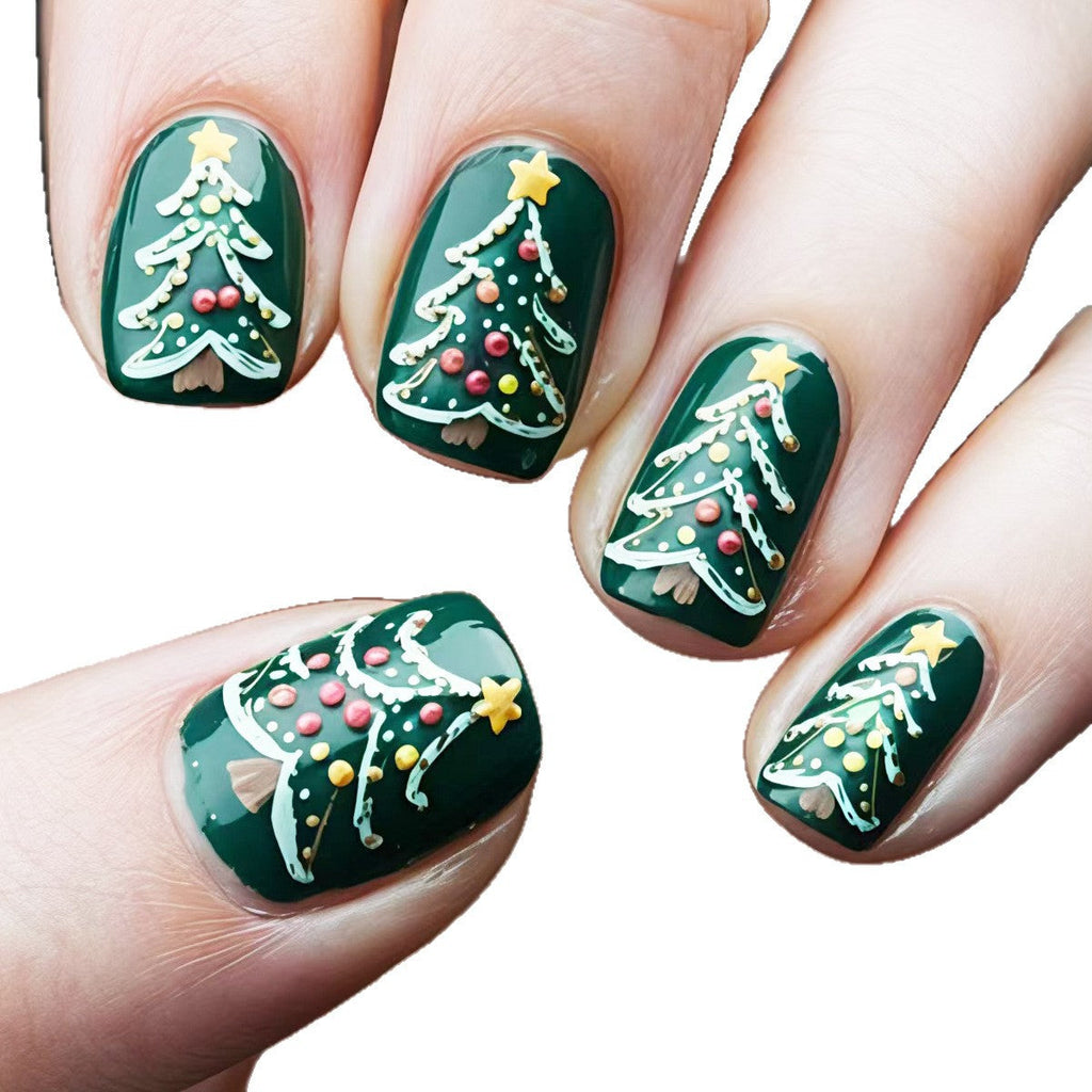 Siopsrl | Festive artificial nails with Christmas tree design Siopsrl