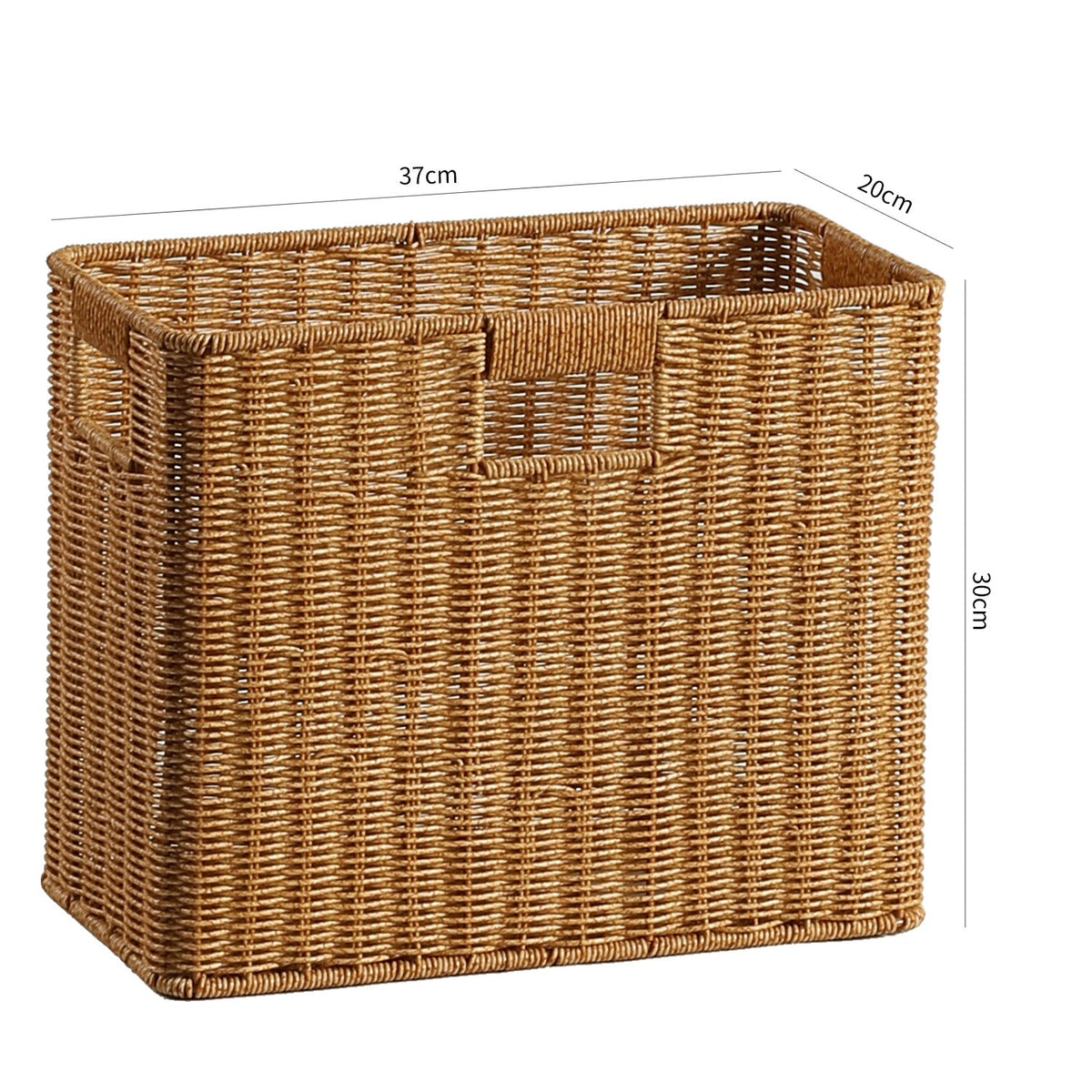 Handwoven Rectangular Storage Basket with Cutout Handles Rectangular Woven Design