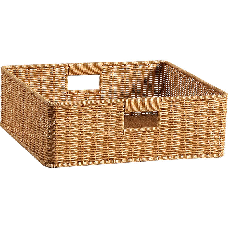 Handwoven Rectangular Storage Basket with Cut-Out Handles Siopsrl