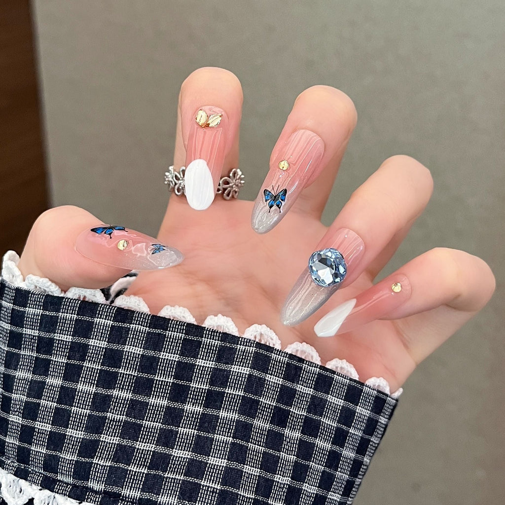 Siopsrl | Decorative Press-On Nails with Gem Accents Siopsrl