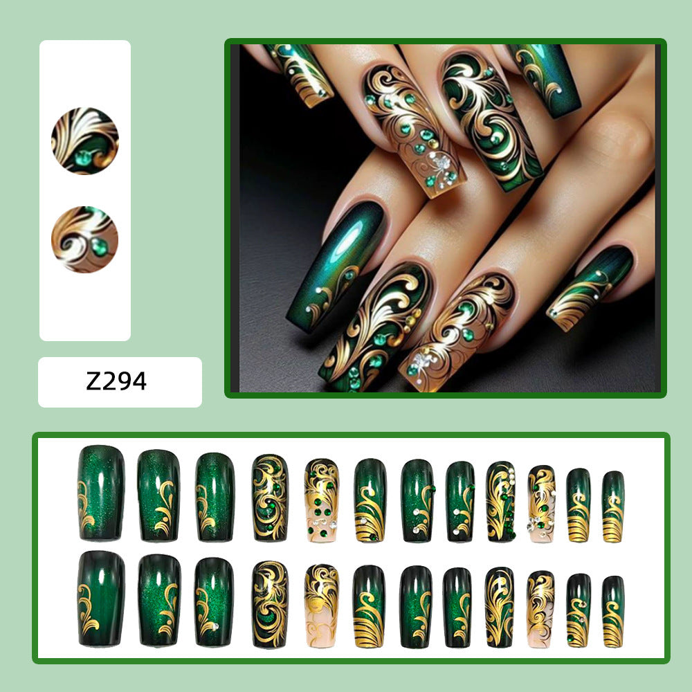 Siopsrl | Artificial nails with elegant gold and green tones Siopsrl