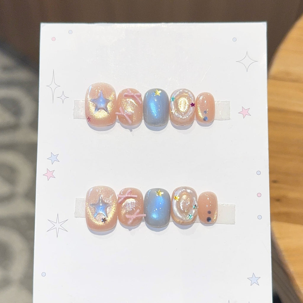 Siopsrl | Artificial Nail Set with Sparkling Star and Glitter Motifs Siopsrl