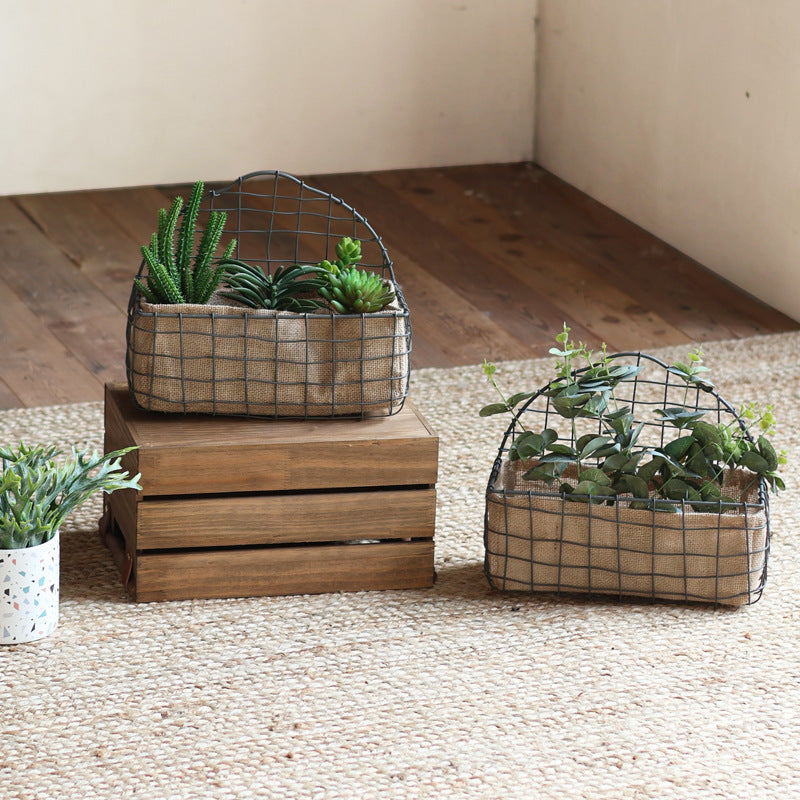 Decorative wire basket with jute bag Siopsrl