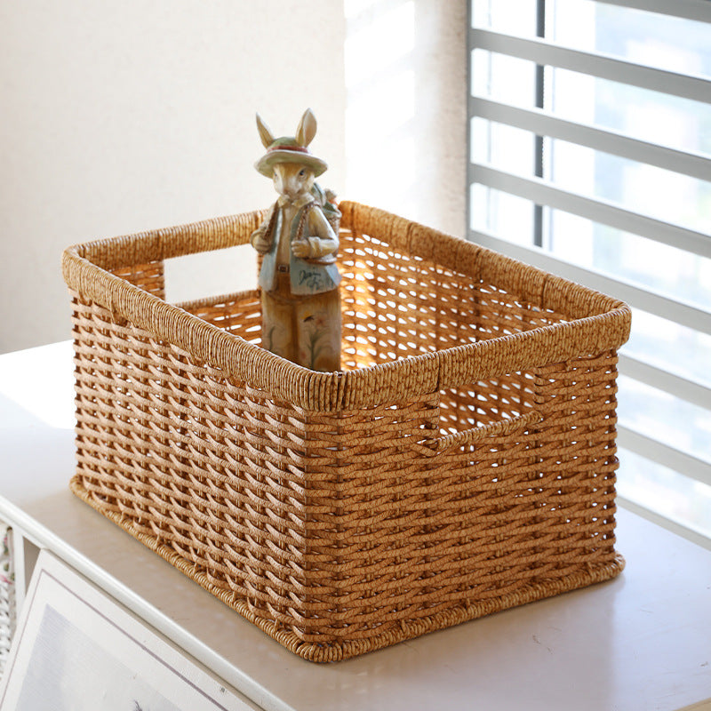 Handwoven Storage Basket with Cutout Handles