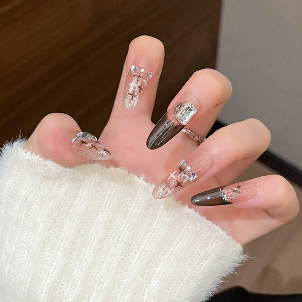 Siopsrl | Decorative Press-On Nails with Gem Accents Siopsrl