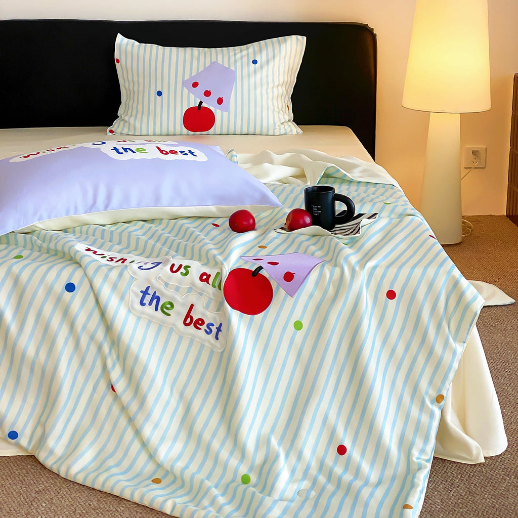 Bedding set with striped cotton satin and cherry print Bowlift
