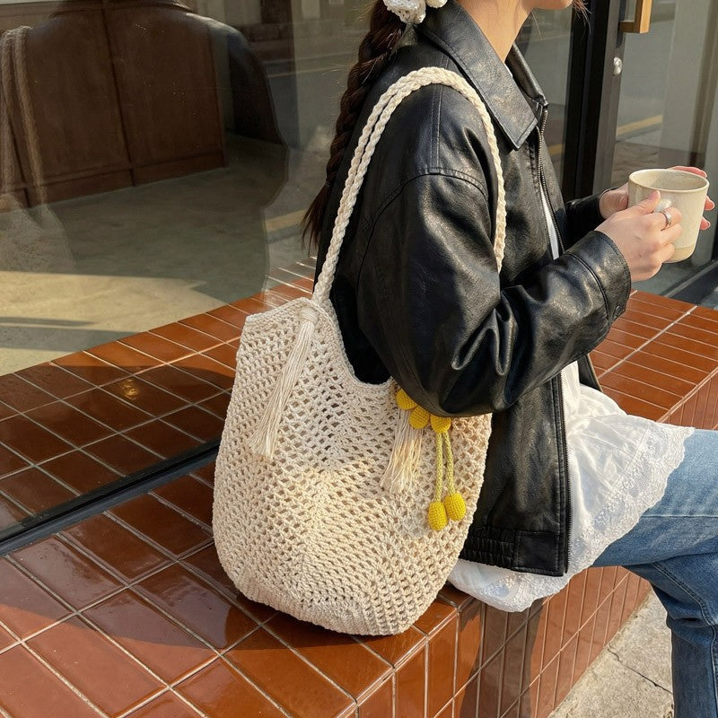 Siopsrl | Knitted Tote Bag in Boho Style with Charming Charms Siopsrl
