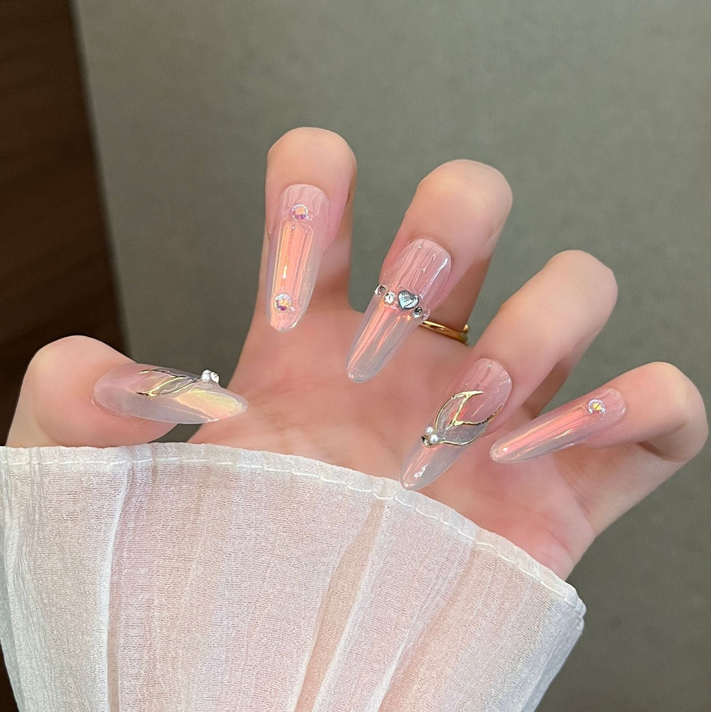 Siopsrl | Decorative Press-On Nails with Gem Accents Siopsrl