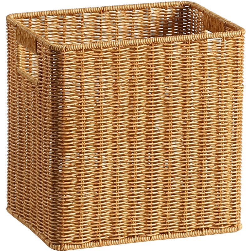 Handwoven Rectangular Storage Basket with Cutout Handles Rectangular Woven Design