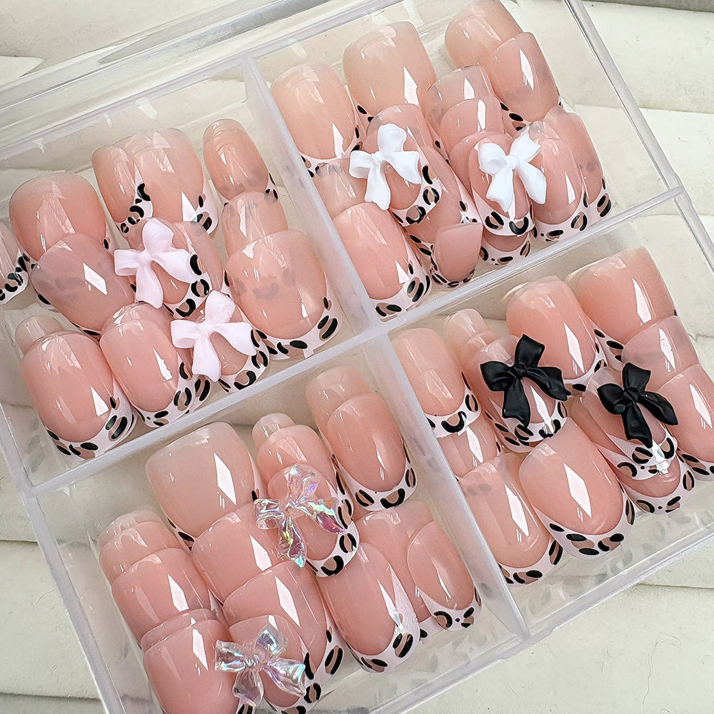 Siopsrl | Artistic Press-On Nail Set with Bow Accents Siopsrl