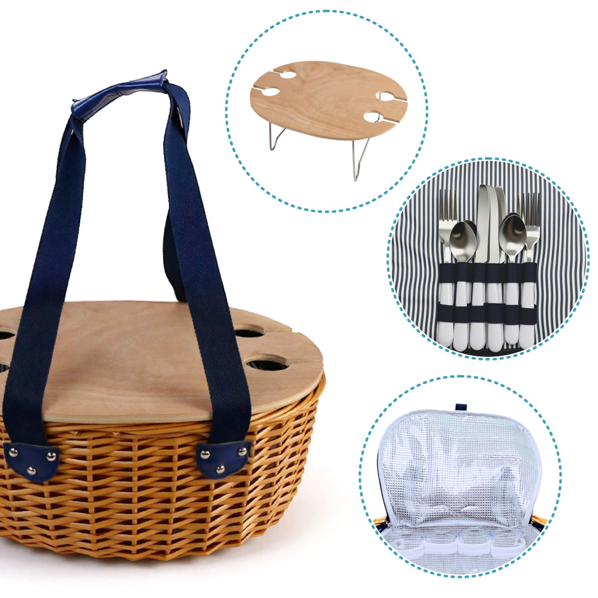 Women’s picnic basket with removable wooden lid and sturdy handles Siopsrl