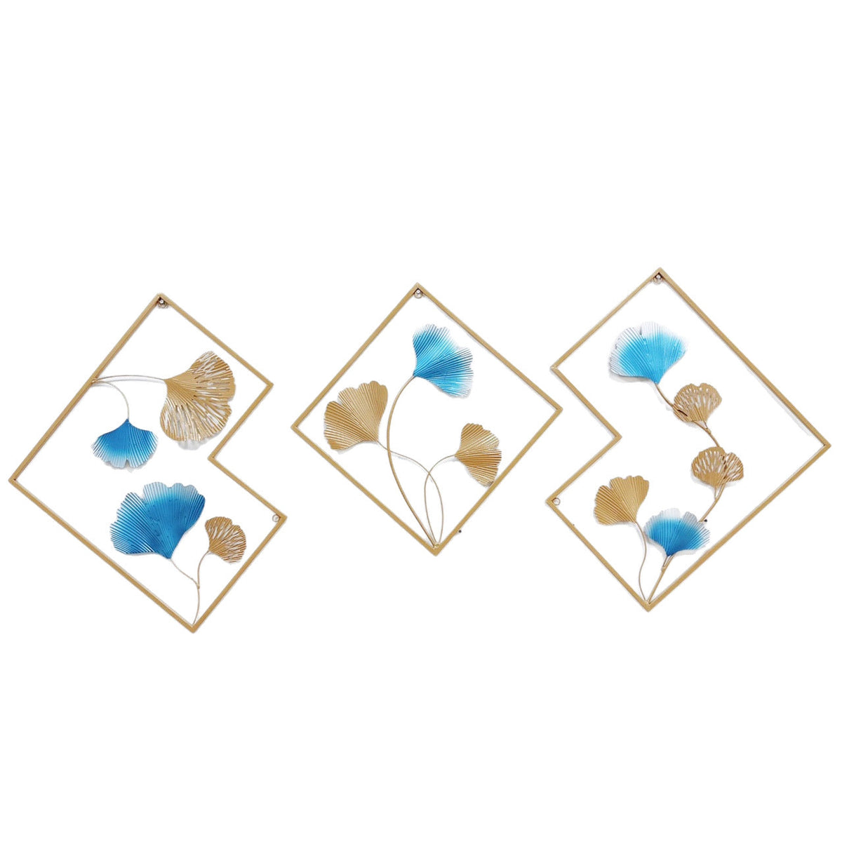 Decorative Metal Wall Art Set with Ginkgo Leaf and Floral Design Siopsrl
