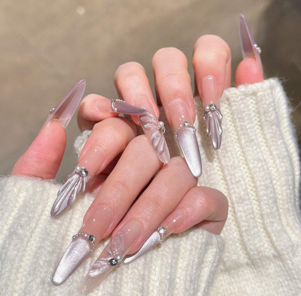 Siopsrl | Decorative Press-On Nails with Gem Accents Siopsrl