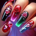 Siopsrl | Artificial nails with floral and glittering accents Siopsrl
