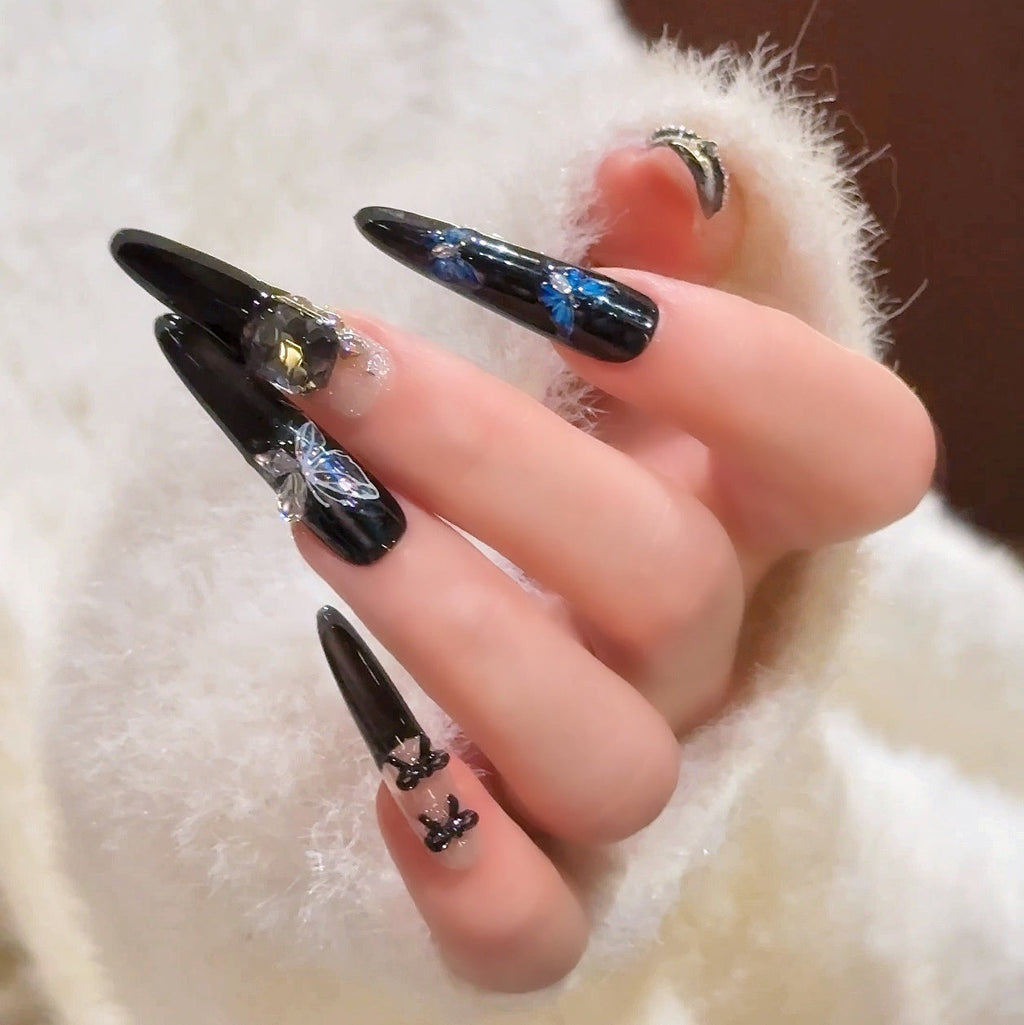 Siopsrl | Decorative Press-On Nails with Gem Accents Siopsrl