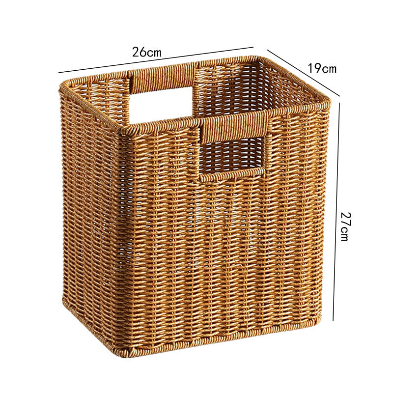 Handwoven Rectangular Storage Basket with Cutout Handles Rectangular Woven Design