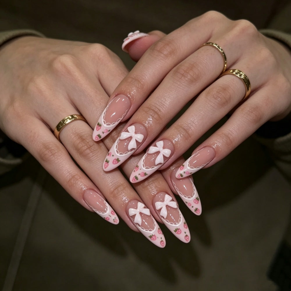 Siopsrl | Artificial nails with romantic floral and ribbon motifs Siopsrl