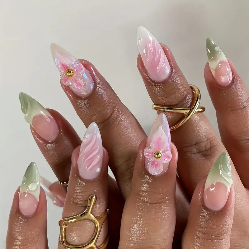 Siopsrl | Artistic Floral 3D Press-On Nail Art Siopsrl