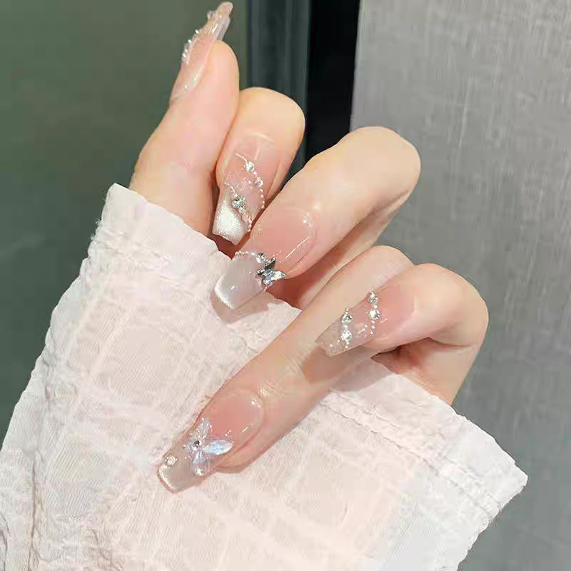 Siopsrl | Decorative Long Stiletto Press-On Nails with Heart and Floral Accents Siopsrl