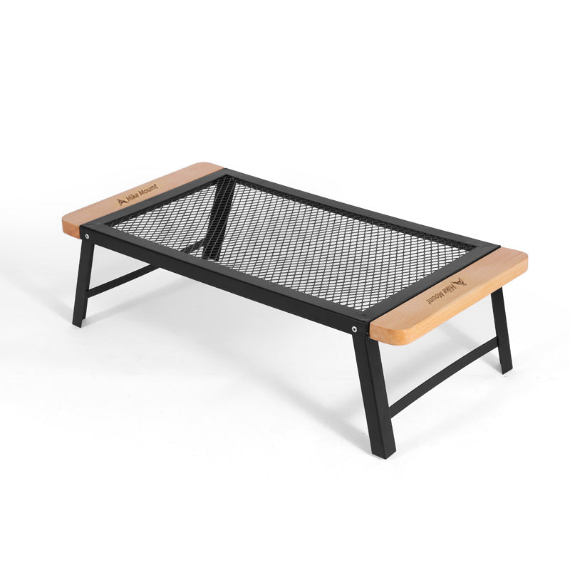 Siopsrl | Portable Folding Camping Mesh Grill Table with Wooden End Panels Siopsrl