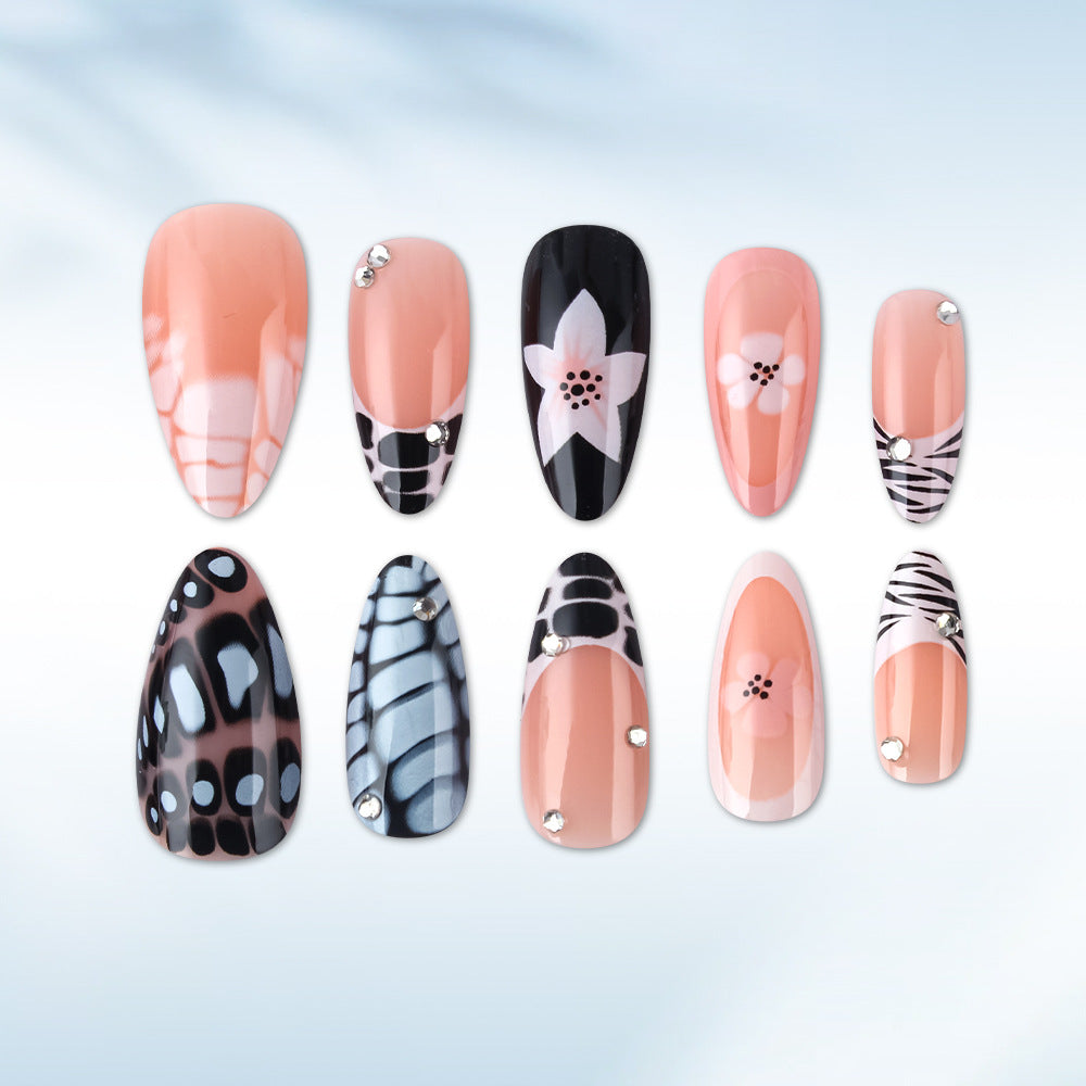 Siopsrl | Artistic Press-On Nail Set with Floral and Textured Design Siopsrl