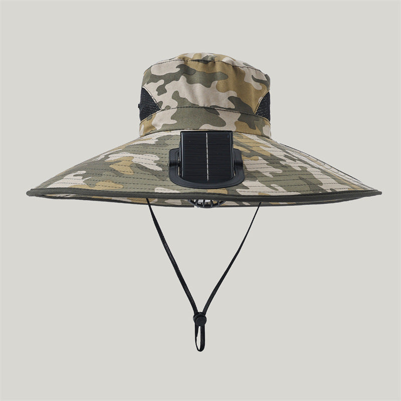 Siopsrl | Wide-brimmed outdoor sun hat with solar-powered micro fan, breathable mesh and adjustable chin strap Siopsrl