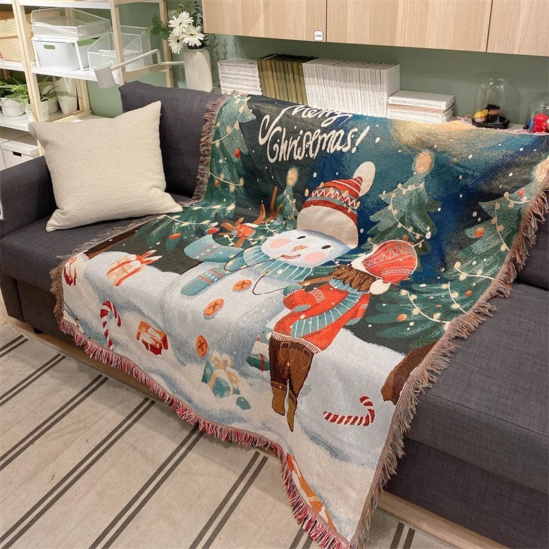 Festive Christmas-Themed Tapestry Throw Blanket