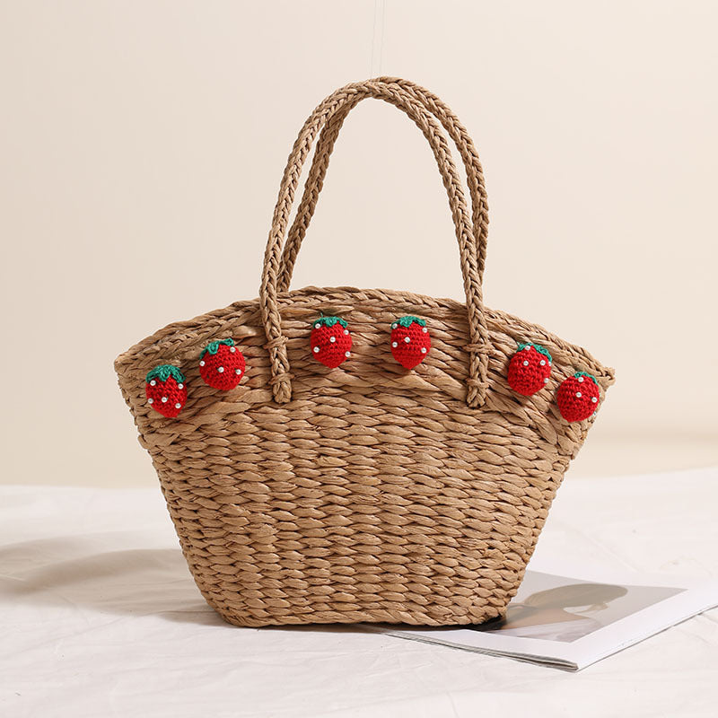 Handmade basket bag with playful strawberry motif Siopsrl