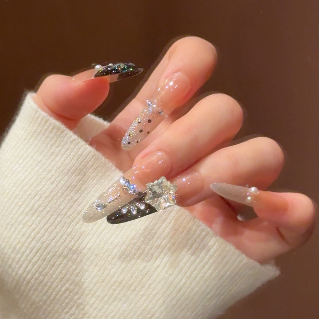 Siopsrl | Decorative Press-On Nails with Gem Accents Siopsrl
