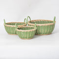 Braided storage basket with decorative cotton handles