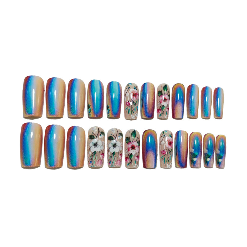 Siopsrl | Artificial nails with elegant floral designs and holographic effect Siopsrl