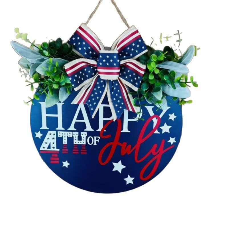 Siopsrl | Unisex nan Patriotic Round Wooden Door Sign with Bow and Faux Greenery Siopsrl