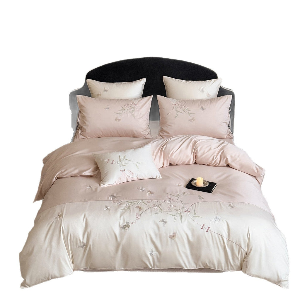 Luxurious satin bedding set with floral embroidery Bowlift