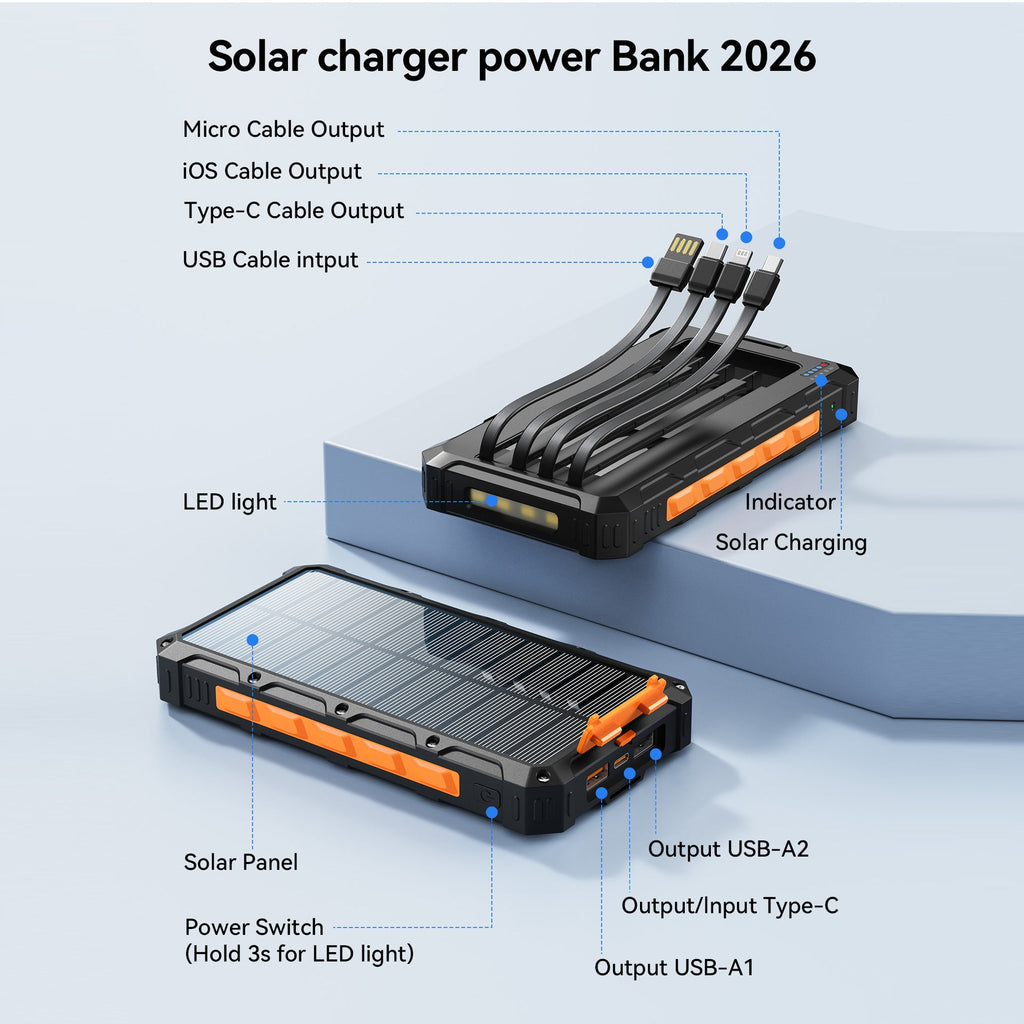 Siopsrl | Solar Powerbank with multifunctional connection system and fast charging function Siopsrl