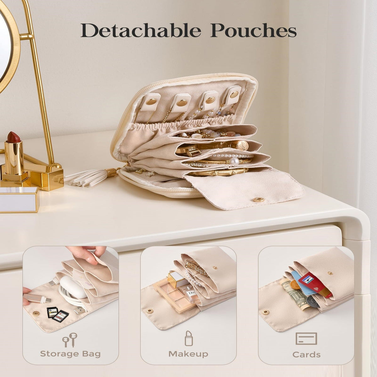 Travel Foldable Jewelry Organizer Case with Ring Rolls Earring Slots Necklace Hooks Siopsrl