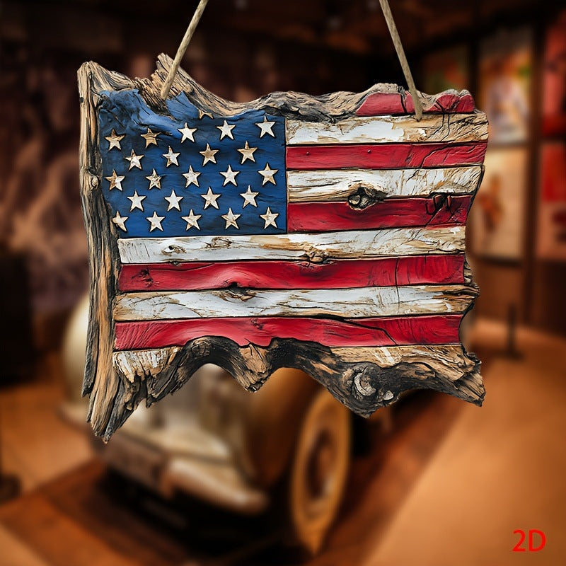 Siopsrl | Unisex nan hand-carved rustic wood wall relief USA flag shape with 3D stars Siopsrl