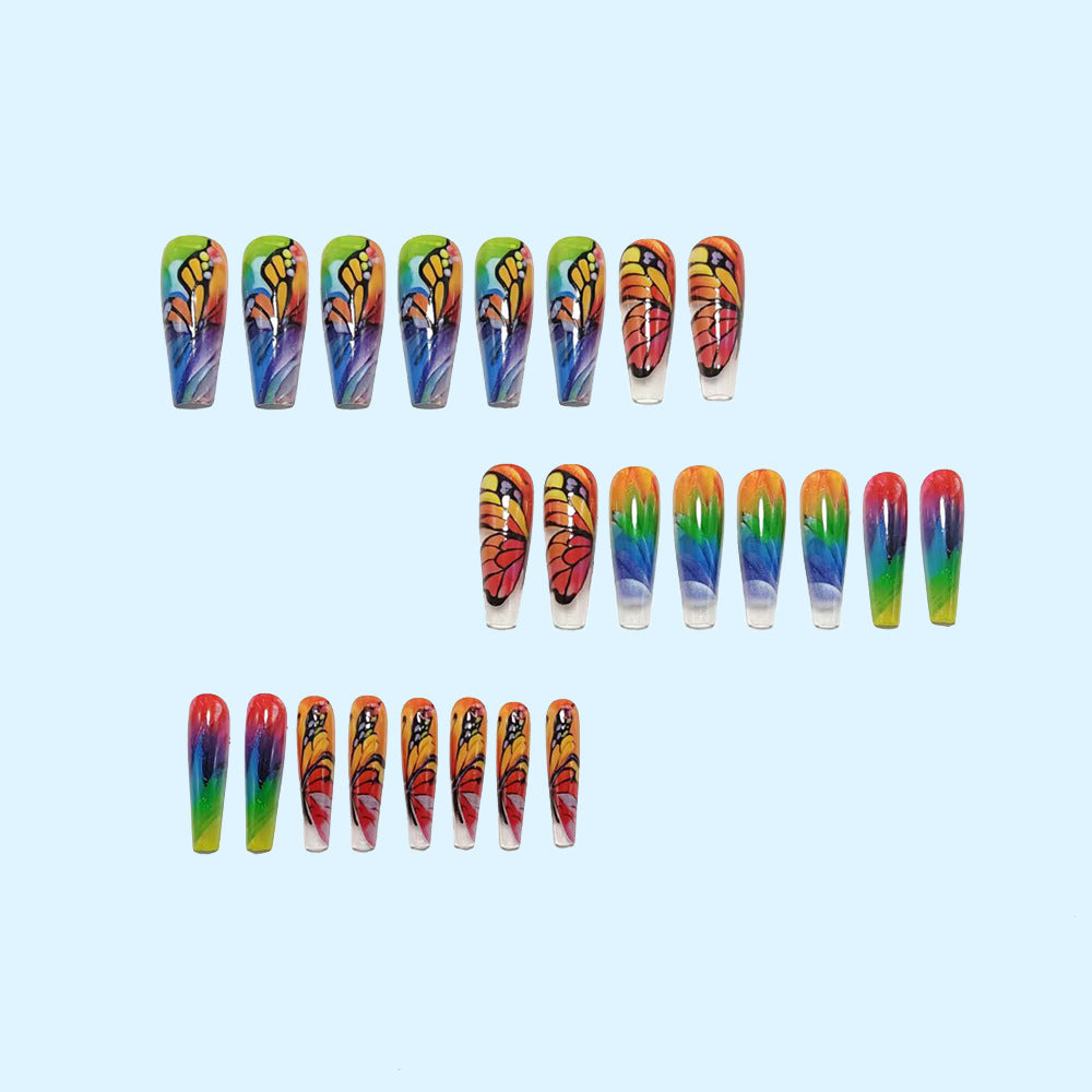 Siopsrl | Artificial nails with colorful butterfly design and holographic accents Siopsrl