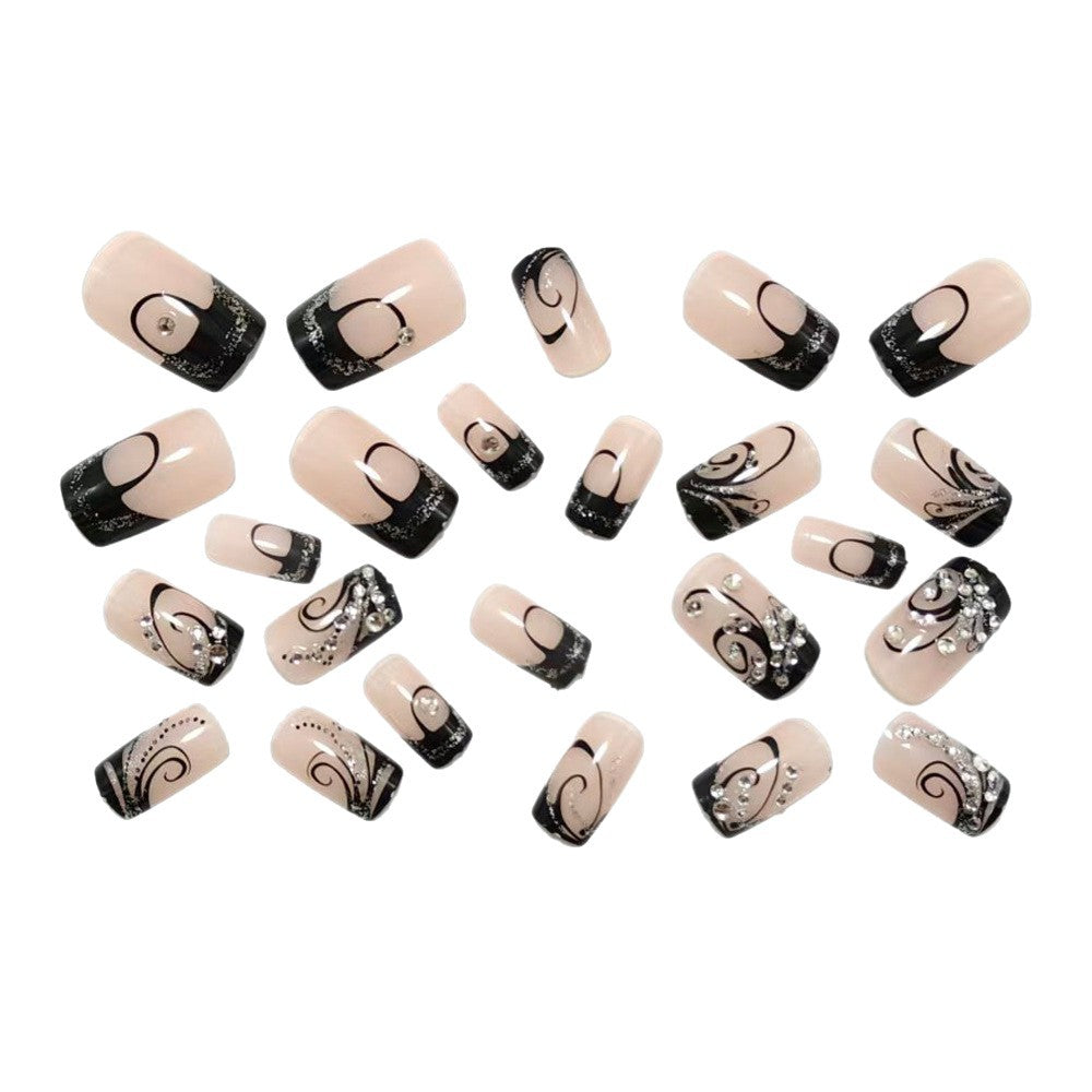 Siopsrl | Artificial nails with elegant black and glitter pattern Siopsrl