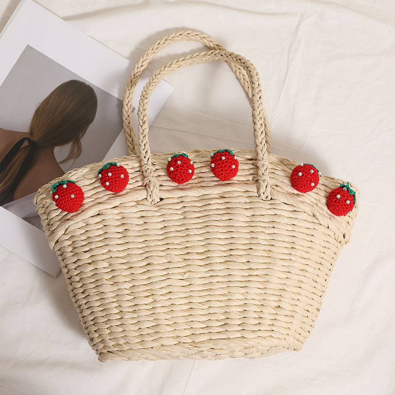 Handmade basket bag with playful strawberry motif Siopsrl