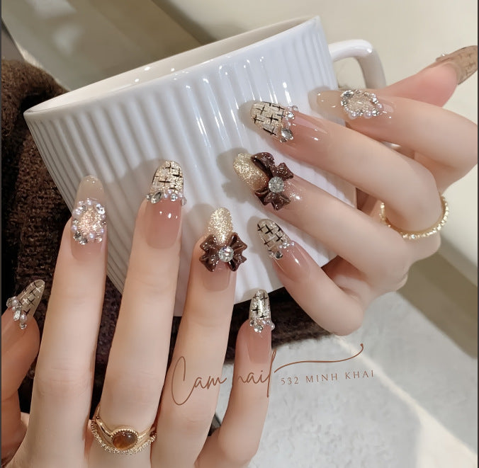 Siopsrl | Decorative Long Stiletto Press-On Nails with Heart and Floral Accents Siopsrl
