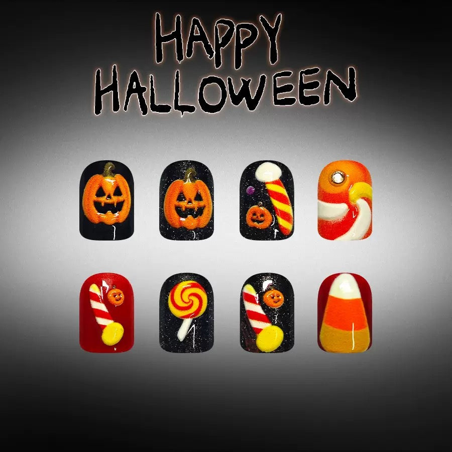 Siopsrl | Halloween Fake Nail Set with playful pumpkin and candy motifs Siopsrl