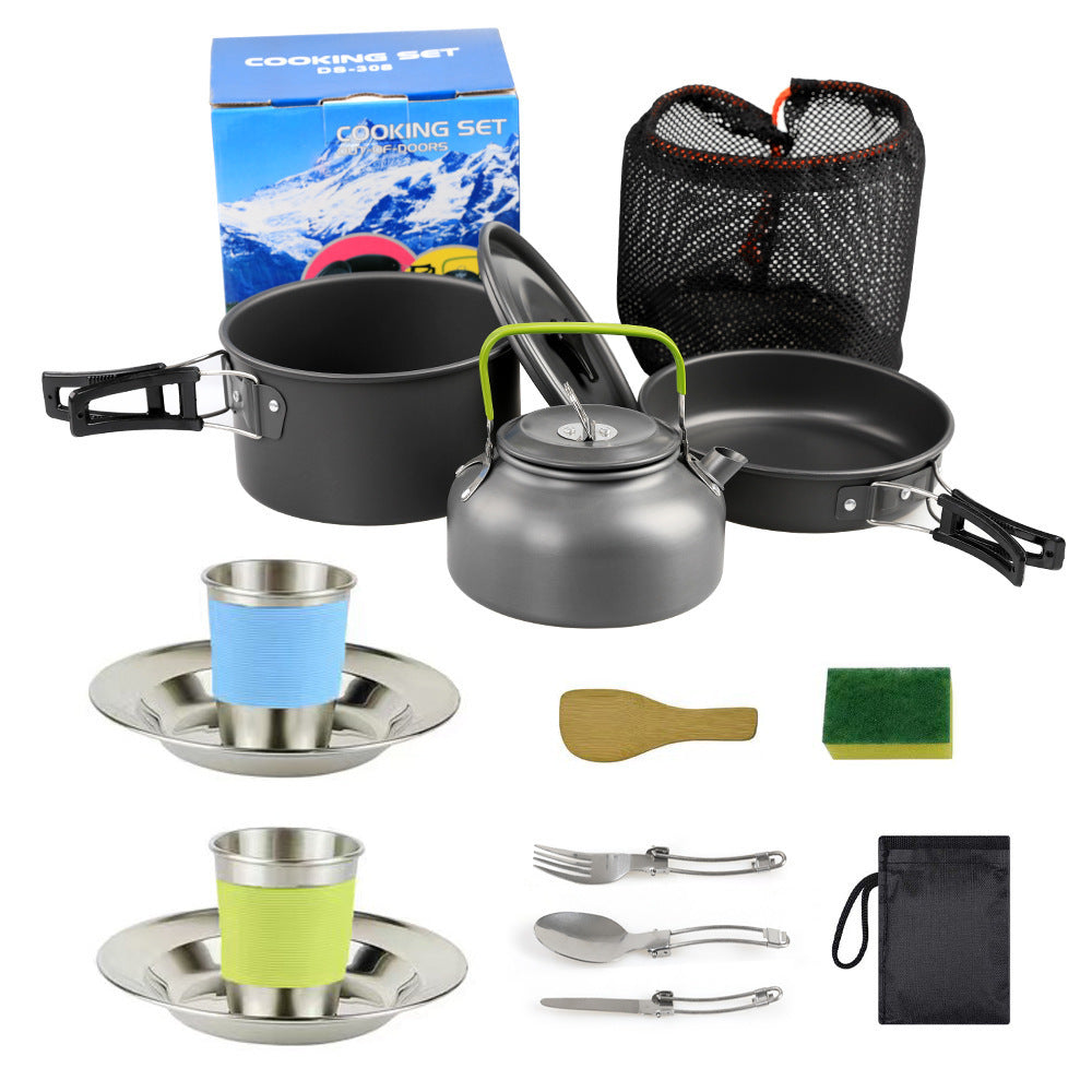 Siopsrl | lightweight hard-anodized camping cookware set with folding handles compact kettle and stainless cup plates Siopsrl