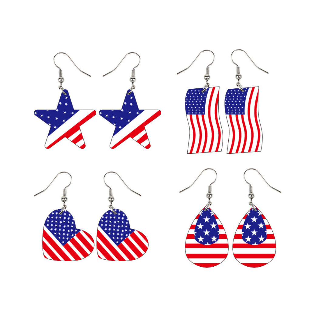 Siopsrl | Women's star-shaped earrings with USA flag design made of lightweight acrylic and nickel-free fishhook Siopsrl
