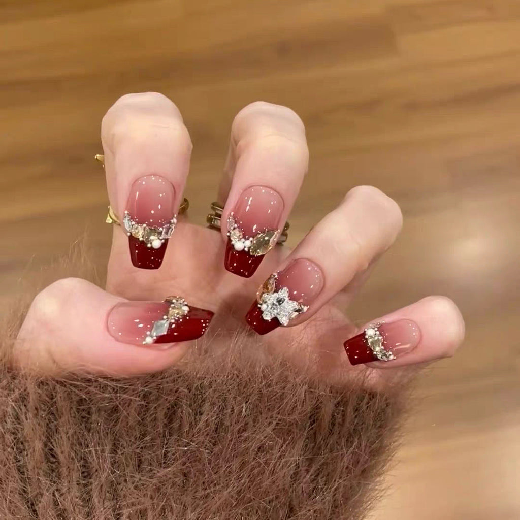 Siopsrl | Elegant Artificial Nails with Shimmering Gradient Color and Floral Accents Siopsrl