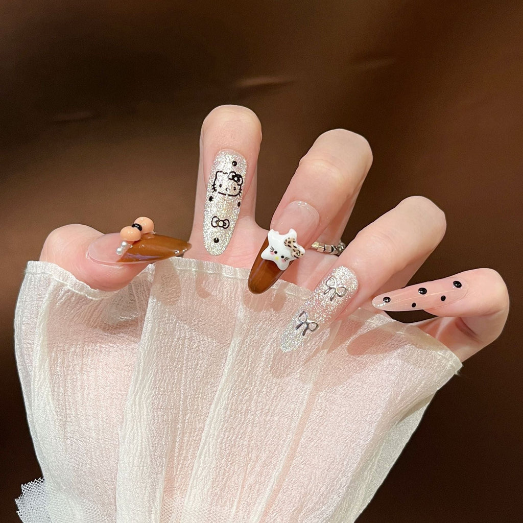 Siopsrl | Decorative Press-On Nails with Gem Accents Siopsrl