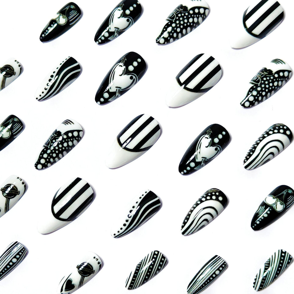 Siopsrl | Creative Art Nails in Elegant Black-and-White Design Siopsrl