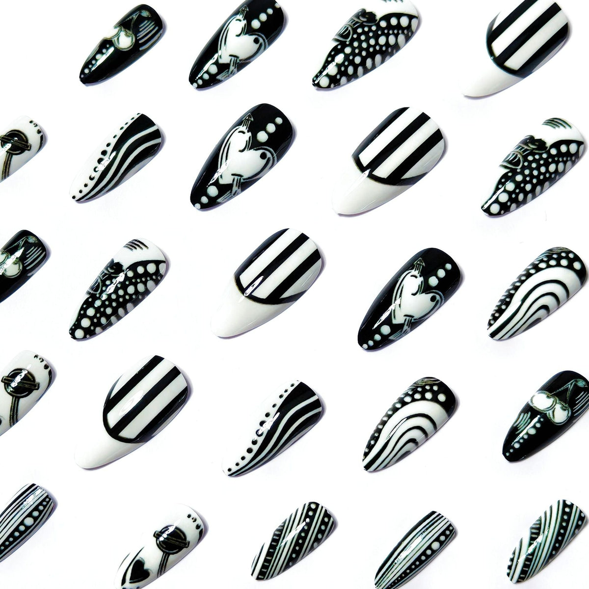 Siopsrl | Creative Art Nails in Elegant Black-and-White Design Siopsrl