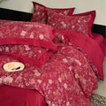 Premium bedding set made of cotton satin with floral jacquard and elegant linen edge Bowlift